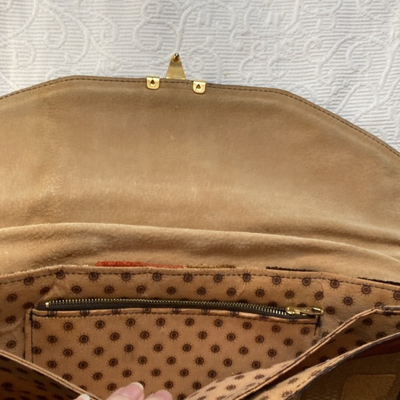 Vintage Hand Bag. Leather Trim, Geometric Fabric Stripes - Picture 4 of 9